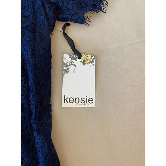 NWT Kensie Navy Blue Lace Overlay Lined Short Sleeve Dress Size 12 - Picture 6 of 12